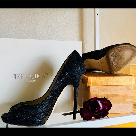 Jimmy Choo gorgeous sparkly black platform heels - Picture 4 of 9